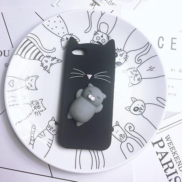 Cat Soft Silicone Mobile Phone Case Back Cover 3D Cute Bear Seal Phone Case For iPhone 6 6S 7 8 Plus X Case Cartoon Cat Ear Silicone Case For iPhone5S SE 8 Plus