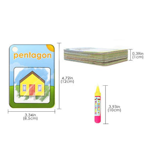 New Magic Doodle Card Water Drawing Card Kids Learn Number/Color/Shape in English 8/10 Pcs with 1 Pcs Water Pen Coloring Toy