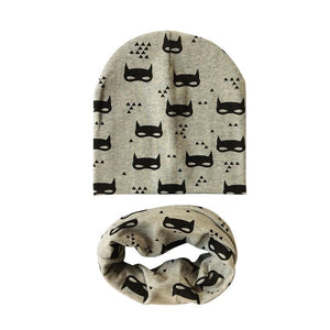 Modern Children Girls Cartoon Sheep Printing Cotton Hat and Scarf Animal Pattern Kids Caps Baby Beanie