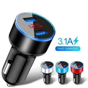 3.1A Dual USB Car Charger With LED Display Universal Mobile Phone Car-Charger Useful Gadgets For Drivers
