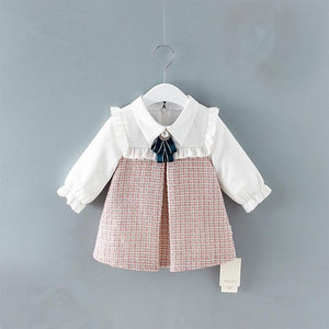 Modern Retro Vintage Handade Cute Newborn Infant Toddler Baby Girls Dress with A-line Lantern Sleeve For Girls Kids