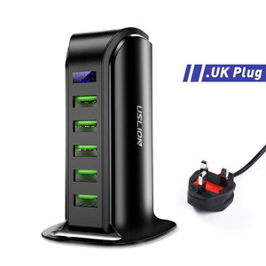 Powerful 5 Port USB Energy Saving Charger LED Display Multi USB Charging Station Dock Universal Mobile Phone Desktop Wall Home EU UK Plug