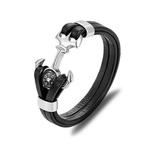 New Elegant Fashion Multi-Layer Leather Luxury Stainless Steel Charm Bracelet Skull Compass Anchor Couple Survival Bracelets Bangles Cool For Men And Women