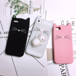 Cat Soft Silicone Mobile Phone Case Back Cover 3D Cute Bear Seal Phone Case For iPhone 6 6S 7 8 Plus X Case Cartoon Cat Ear Silicone Case For iPhone5S SE 8 Plus