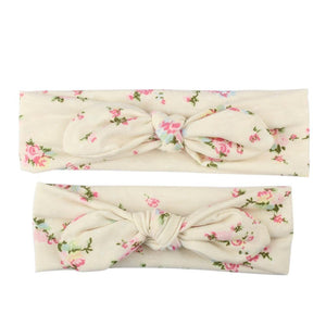 Modern Handmade Mother Baby Turban Matching Headband Mom Daughter Rabbit Ears Headbands Floral Print Bow
