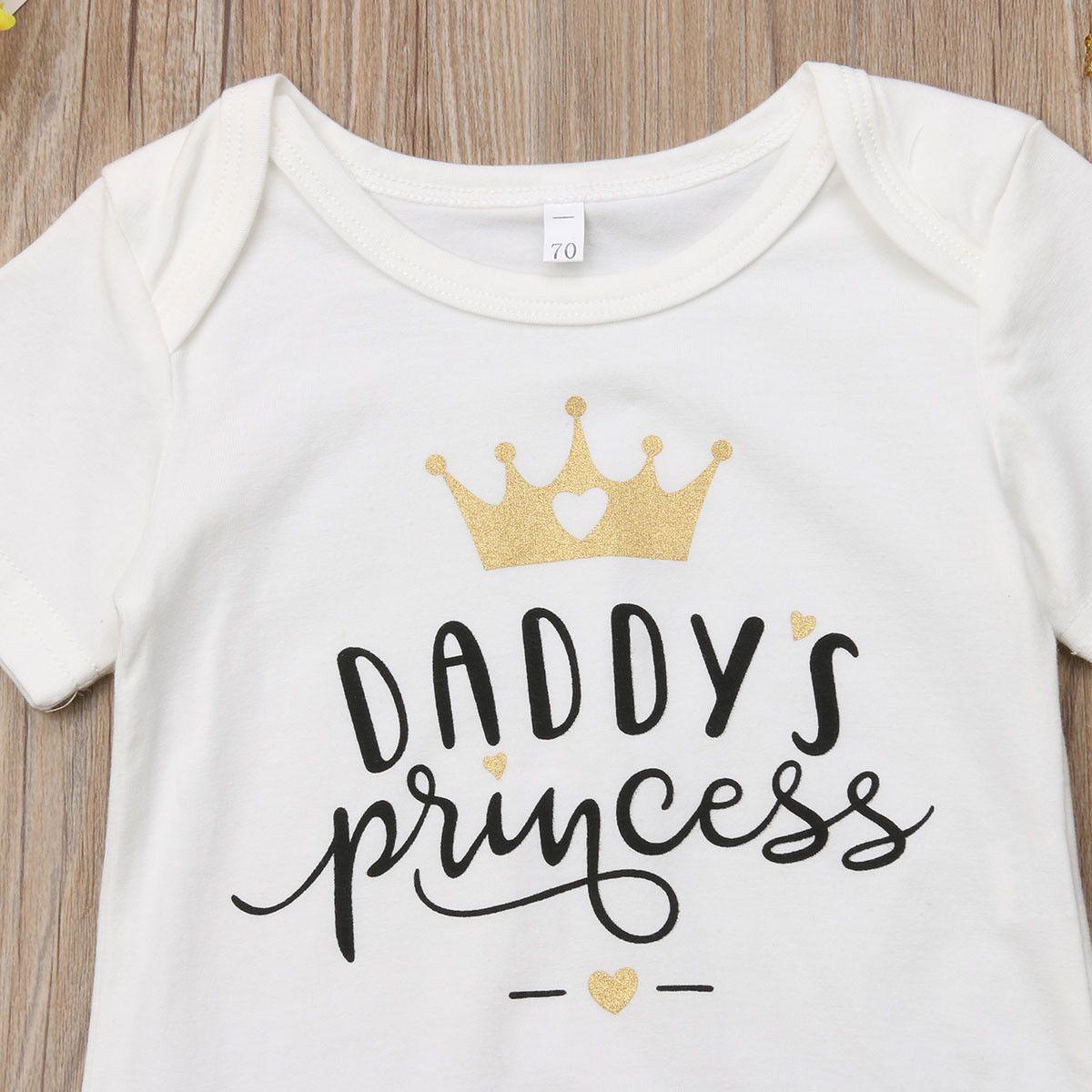 3PCS Cute Newborn Baby Girl Outfits Clothes Tops Bodysuit Shorts Pants Set For Girls  WIth Print Dadys Princess