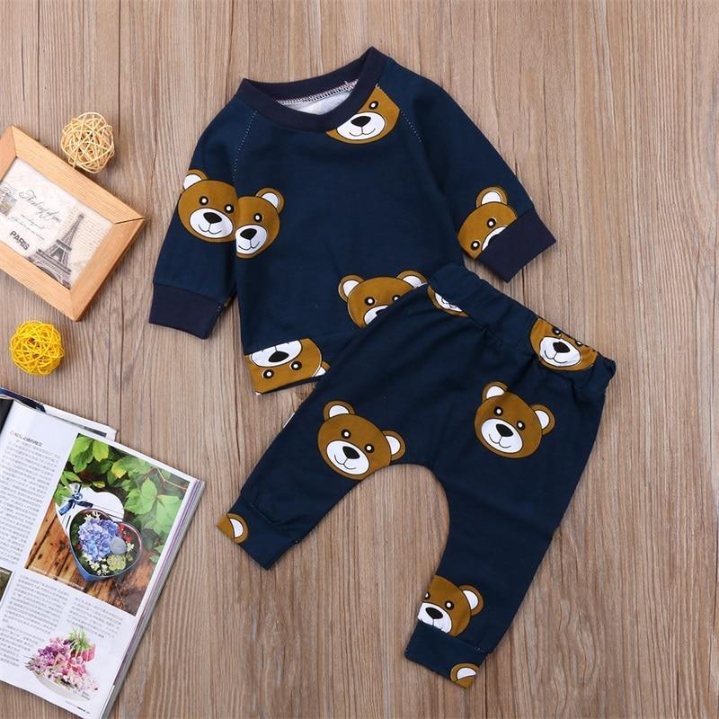 Baby Boy Clothes T shirt Hoodies and Long Pants Long Sleeve Outfits For Boys Pajamas With Bear Deisgn In Modern Style