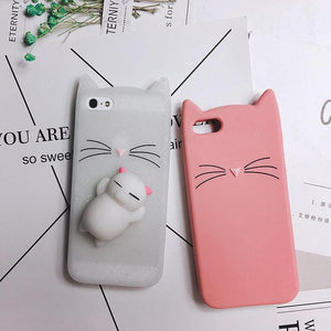 Cat Soft Silicone Mobile Phone Case Back Cover 3D Cute Bear Seal Phone Case For iPhone 6 6S 7 8 Plus X Case Cartoon Cat Ear Silicone Case For iPhone5S SE 8 Plus