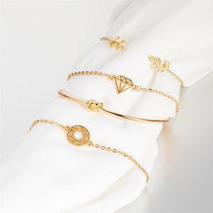 Fashion Bohemia Leaf Round Knot Cuff Bangle Gold Chain Charm Bracelet  for Women Simple Geometric Bracelets Luxury Jewelry