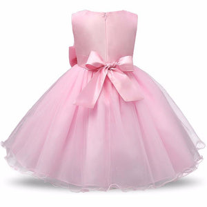 Handmade Luxury New Elegant Girls White First Birthday Party Wear 3D Rose Flower Dress Toddler Girl IWth Big Bow