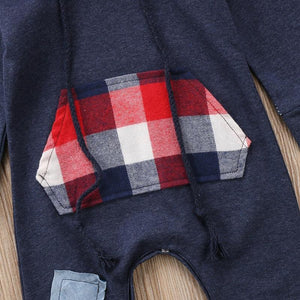 New Fashion Elegant Modern Autmn Romperfor For Newborn Infant Kids Baby Boys and Grid Romper Jumpsuit Hooded In Trendy Style