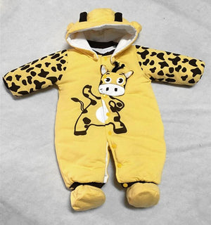 Warm Autumn Winter Baby Girls Boys Rompers Cartoon Cute Thick Warm Hooded Jumpsuits For Babies In Modern Design