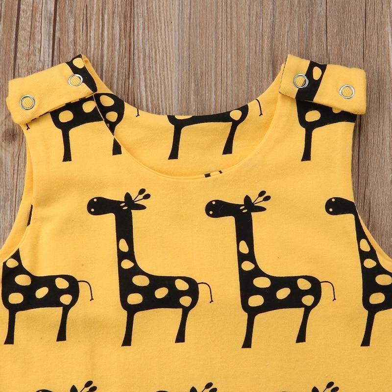 Cute Newborn Baby Boy Girl Sleeveless Cartoon Animal Cotton Romper Jumpsuit Outfits With Giraffe Design