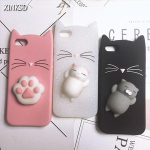 Cat Soft Silicone Mobile Phone Case Back Cover 3D Cute Bear Seal Phone Case For iPhone 6 6S 7 8 Plus X Case Cartoon Cat Ear Silicone Case For iPhone5S SE 8 Plus