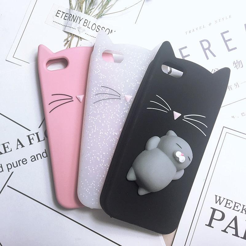 Cat Soft Silicone Mobile Phone Case Back Cover 3D Cute Bear Seal Phone Case For iPhone 6 6S 7 8 Plus X Case Cartoon Cat Ear Silicone Case For iPhone5S SE 8 Plus