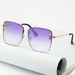 New Fashion Lady Oversize Rimless Square Bee Sunglasses For Women  With Small Bee Glasses Design Gradient Sunglasses With UV400