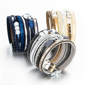Handmade Luxury Fashion Modern Amazing Charm Pearl Life of tree Leather Bracelets For Women And Man