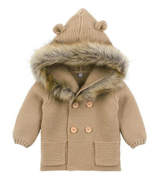 Modern Winter Warm Knit Cardigan Long Sleeve Hooded Sweaters for Newborn Infant Jacket And Coat Combination Clotes