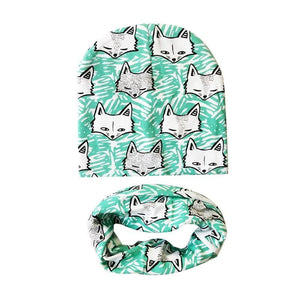 Modern Children Girls Cartoon Sheep Printing Cotton Hat and Scarf Animal Pattern Kids Caps Baby Beanie