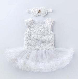 Pink Baby Luxury Bodysuit Infant Girls Princess Puffy Dress Baby Gown Party Wedding Excellent Girls Gift