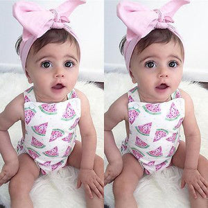 Baby Girls Romper Jumpsuit Headband Watermelon Printed Outfits Sun suit Set New 0-24M In Modern Design