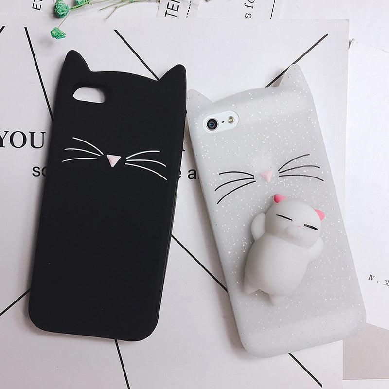 Cat Soft Silicone Mobile Phone Case Back Cover 3D Cute Bear Seal Phone Case For iPhone 6 6S 7 8 Plus X Case Cartoon Cat Ear Silicone Case For iPhone5S SE 8 Plus