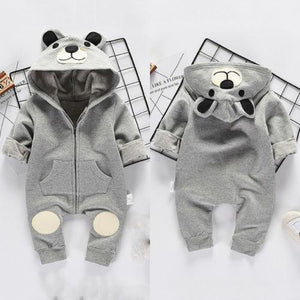 Cute Bear Newborn Infant Baby Boy Girl Kid Ear Hooded Romper Zipper Cartoon Patchwork Jumpsuit For Baby Girls and Boys