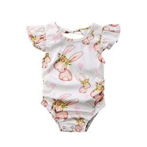 Modern Luxury Baby Girls Bunny Floral Off shoulder Romper Jumpsuit Outfits For Baby Girl