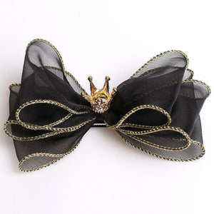 Luxury Modern Pearl Handmade Baby Girls Bowknot Crown Headband Lace Elastic Hair Band Bow For Girls Baby