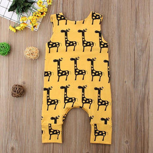Cute Newborn Baby Boy Girl Sleeveless Cartoon Animal Cotton Romper Jumpsuit Outfits With Giraffe Design