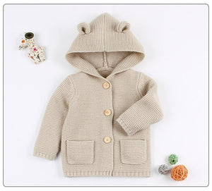 Knitting Cardigan Warm Long Sleeve Hooded Sweaters for Newborn Infant