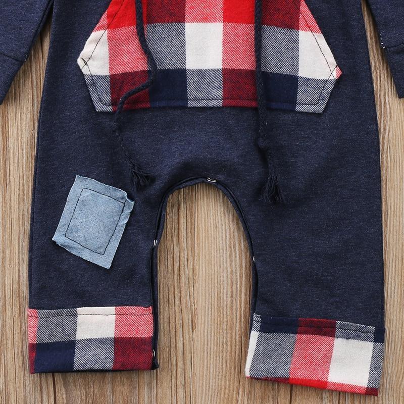 New Fashion Elegant Modern Autmn Romperfor For Newborn Infant Kids Baby Boys and Grid Romper Jumpsuit Hooded In Trendy Style