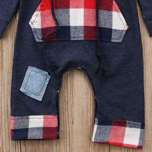 New Fashion Elegant Modern Autmn Romperfor For Newborn Infant Kids Baby Boys and Grid Romper Jumpsuit Hooded In Trendy Style