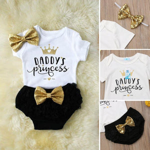 3PCS Cute Newborn Baby Girl Outfits Clothes Tops Bodysuit Shorts Pants Set For Girls  WIth Print Dadys Princess