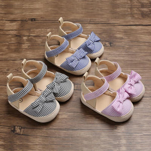 Newborn Infant Baby Summer Shoes Soft Crib Shoes Infants Anti-slip  Striped Bowknot Pre Walker Sandals