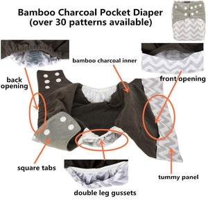 Luxury Charcoal Bamboo Baby Cloth Diaper Nappy Washable Reusable Double Gusset Square Tabs Nappies for Baby and Kids
