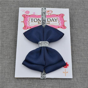 Luxury New Baby Hair Bow Flower Headband Silver Ribbon Hair Band Handmade Hair Accessories Bow for Children