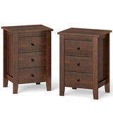 Set of 2 Nightstand End Beside Table Drawers-Walnut