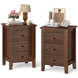 Set of 2 Nightstand End Beside Table Drawers-Walnut