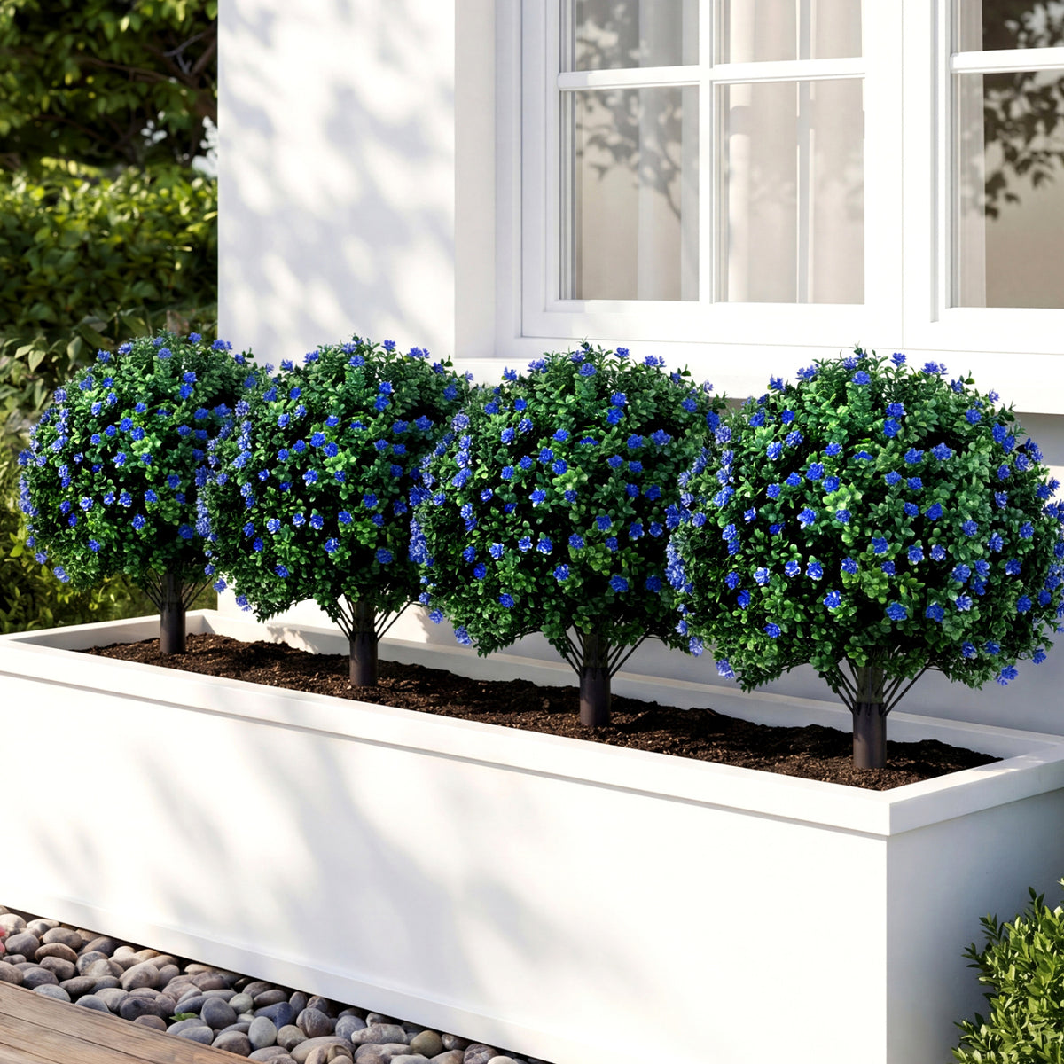 2 Pack Artificial Camellia Boxwood Topiary Ball Trees 27.5 Inches Faux Floral Shrubs