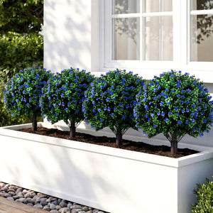 2 Pack Artificial Camellia Boxwood Topiary Ball Trees 27.5 Inches Faux Floral Shrubs