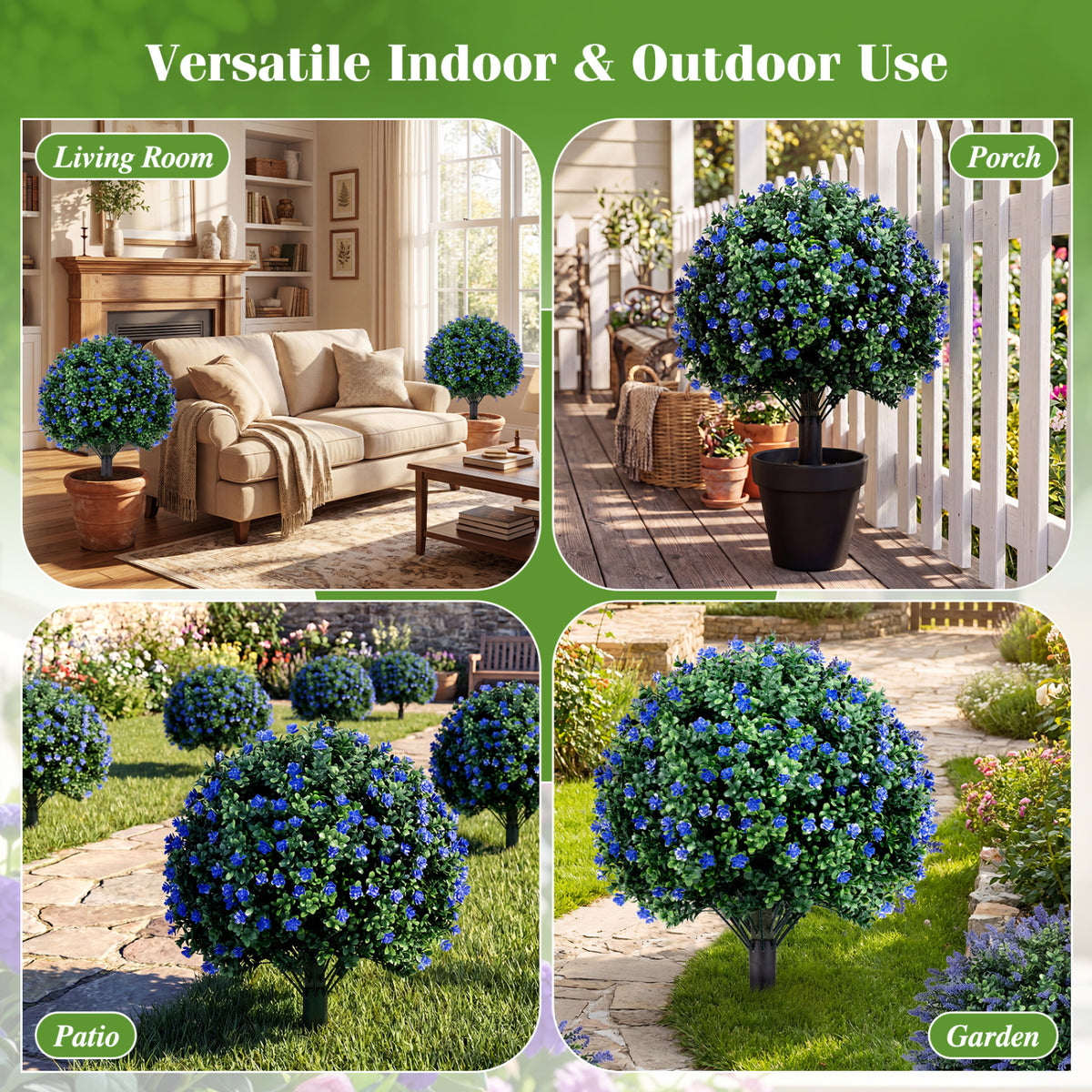 2 Pack Artificial Camellia Boxwood Topiary Ball Trees 27.5 Inches Faux Floral Shrubs
