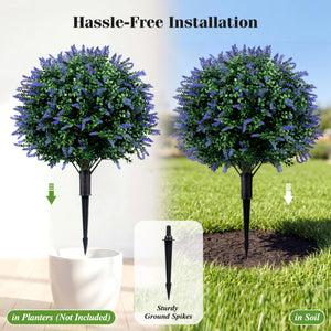 2 Pack Artificial Lavender Boxwood Topiary Ball Trees with Ground Spikes