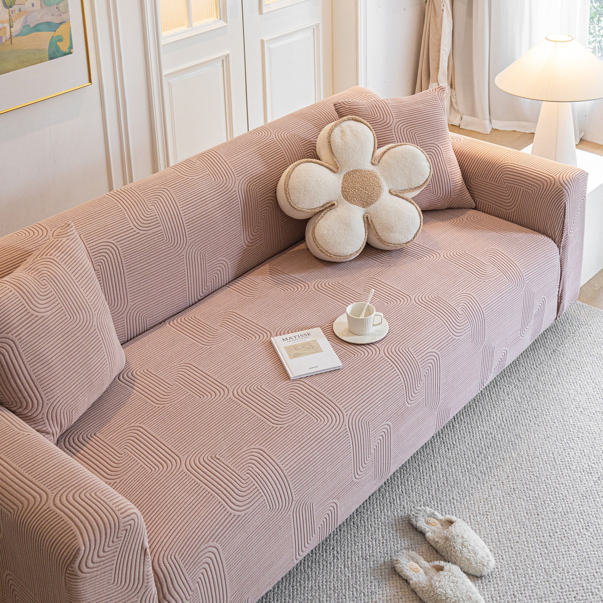 Modern Slipcovers Geometric Textured Stretchable Sofa Cover for Couch with Chaise