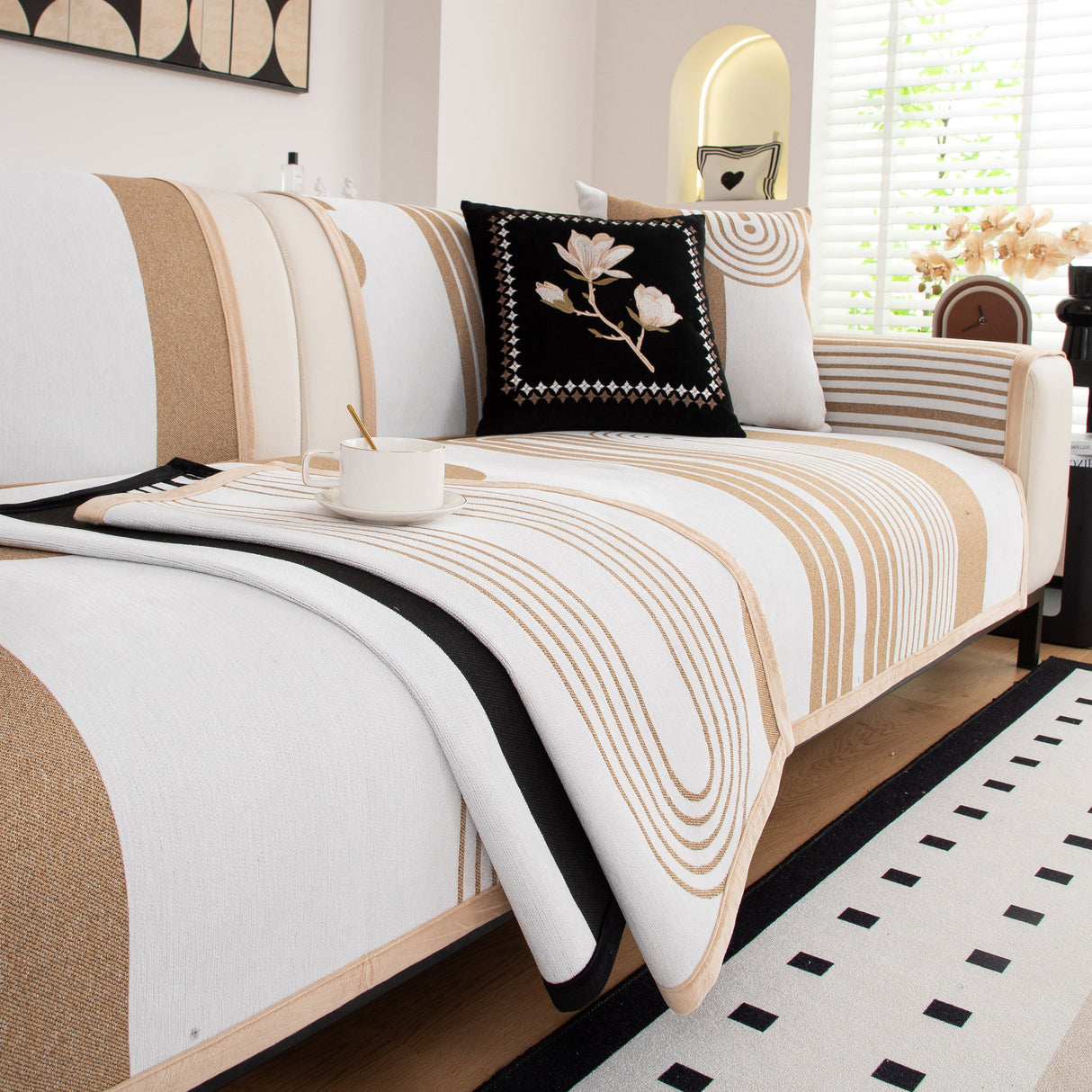 Modern Geometric Sofa Cover - Thick Woven, Pet Friendly, Stylish Couch Protector