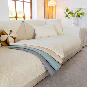 Leaf Vein Textured Cotton Quilted Sofa Slipcover, Non-Slip Modular Couch Covers