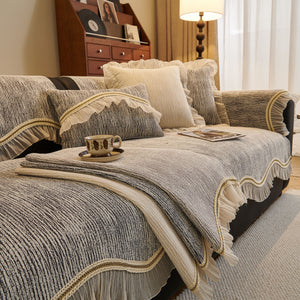 French Vintage Style Couch Cover with Skirt,  Non-Slip Sectional Furniture Covers