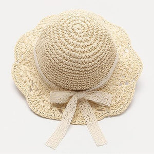 Handmade Modern Elegant Lady Baby Girls Breathable Lace Cap With Bow Great For Beach Sun