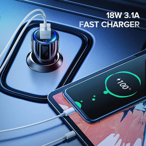 Car LED 18W 3.1A Charger Dual USB Fast Charging QC Phone Charger Adapter Cars Gadgets
