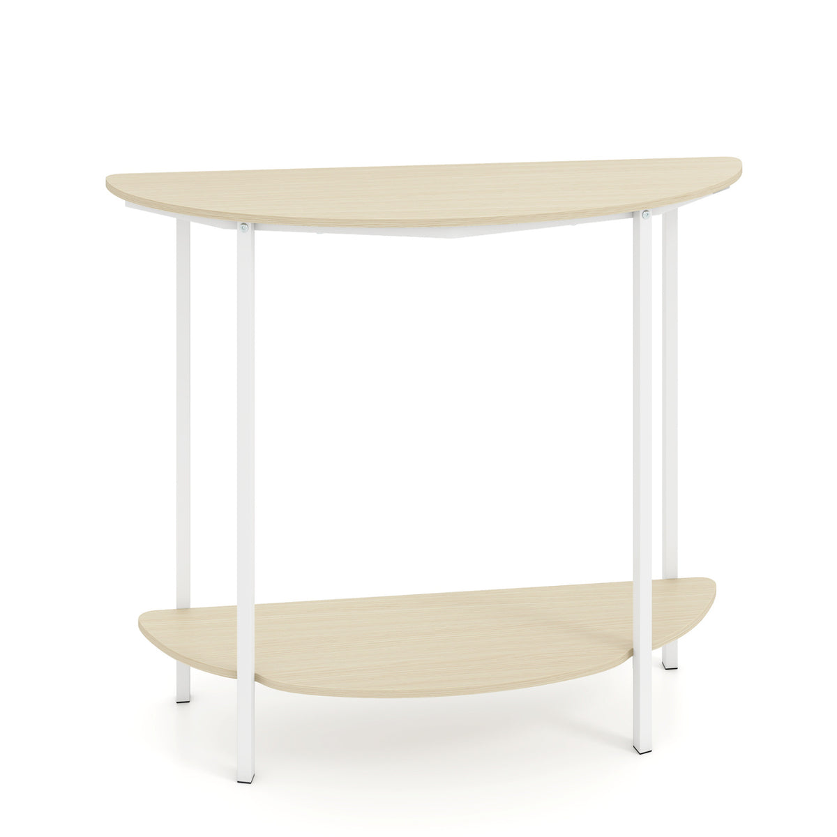 Half Moon Console Table 40 inch 2-Tier Entryway Table with Storage Shelf-Oak